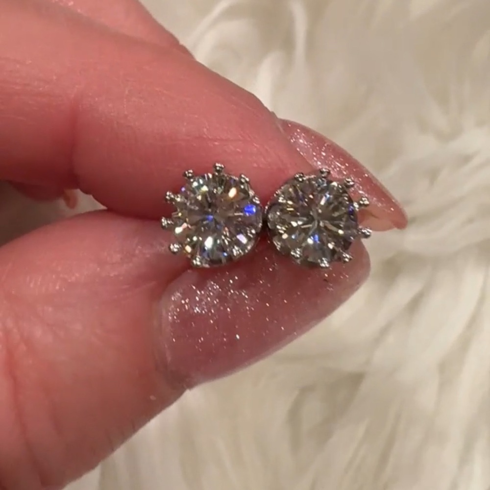 Moissanite solid silver crown earrings retail $299
